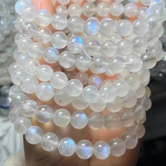 2-3Bracelets approx7-10mm natural Sri-lanka moonstone with black spot wholesale AKAC