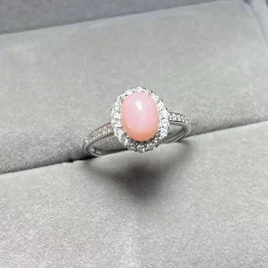 AKAC natural pink opal 925 sterling silver ring stone size approx6*8mm send randomly