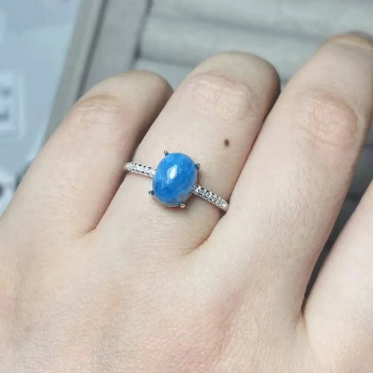 925 sterling silver Natural blue apatite adjustable ring Stone size approx7*9mm
