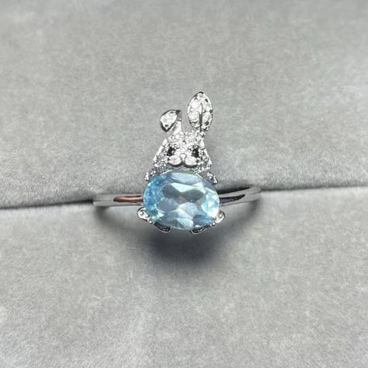 AKAC 925 sterling silver approx6*8mm natural quartz adjustable ring