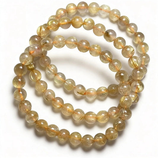 3 Armbänder (24) 7-7.8mm natürliches goldenes Rutilquarz-Armbandperlen AKAC