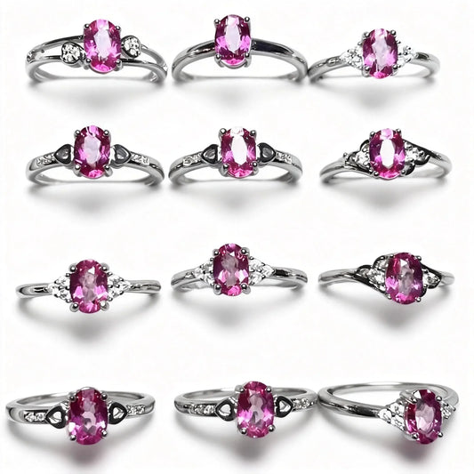 Farbbehandlung 5-Ringe ca. 5*7mm AKAC natürlicher rosa Topas Damen verstellbarer Ring wird zufällig versendet