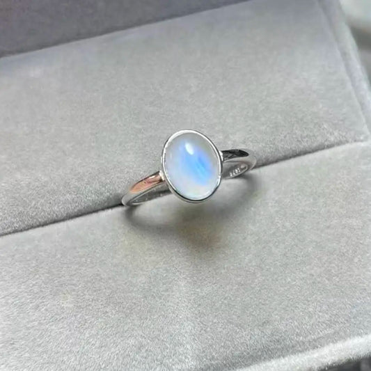AKAC 925sterling silver approx7*9mm natural SRI LANKA moonstone adjustable ring