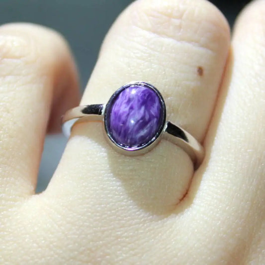 925 sterling silver Natural charoite adjustable ring send randomly