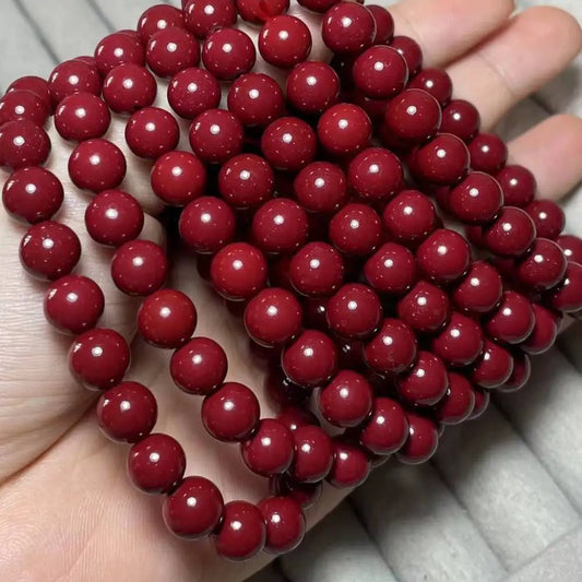 3 Armbänder mit Farb-Behandlung, ca. 8mm Natürliches Cinnabarit-Armband Perlen AKAC