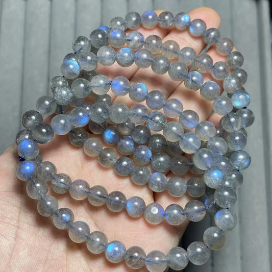 Lagerbestand (35) 5 Armbänder ca. 7mm blau glänzender Labradorit Großhandel