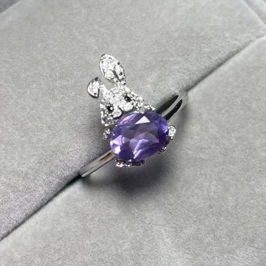 925 sterling silver AKAC natural amethyst adjustable ring