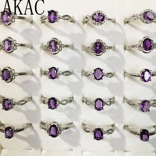 5 Ringe, 10 Ringe, ca. 5*7mm, natürlicher Amethyst, weißes Kupfer, verstellbarer Ring, Großhandel, zufälliger Versand