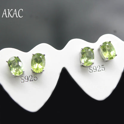 925 스털링 실버 약 5*7mm 천연 페리도트 스터드 귀걸이 도매