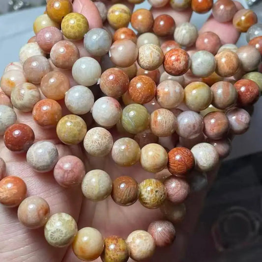 3 pulseras. Buen precio. Pulseras de cuentas de jaspe coral natural de aproximadamente 9 mm.