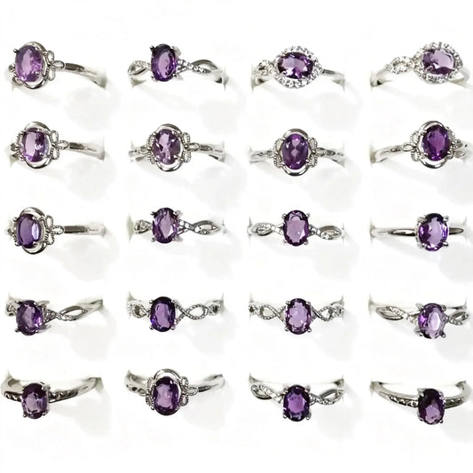 5 Ringe 10 Ringe ca. 5*7mm natürlicher Amethyst verstellbarer Damenring Großhandel