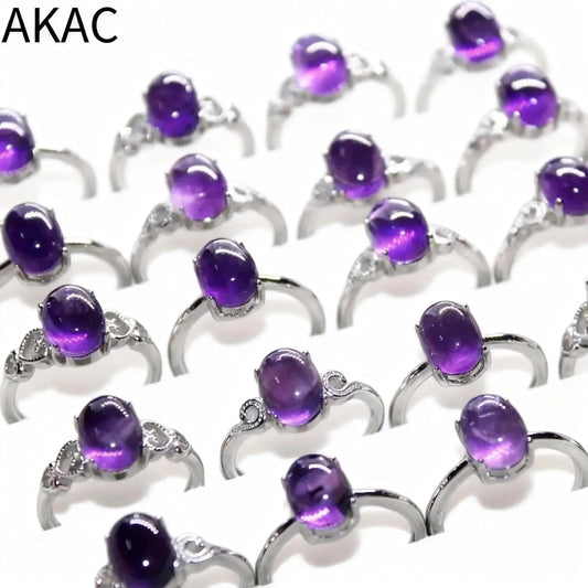 5Ringe AKAC ca. 7-8*9-10mm natürlicher Amethyst weißer Kupfer verstellbarer Damenring