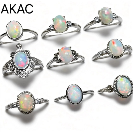 5rings AKAC natürlicher Opalring ca. 6*8mm Naturstein Damenring verstellbarer Ring