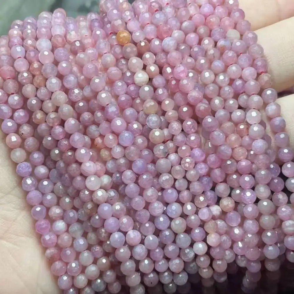 2 Stränge ca. 3,5-4 mm große, natürlich facettierte Rubin-Perlen zum Basteln von Armbändern und Halsketten