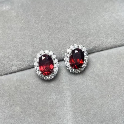 925 스털링 실버 천연 레드 가넷 5*7mm 여성용 스터드 귀걸이