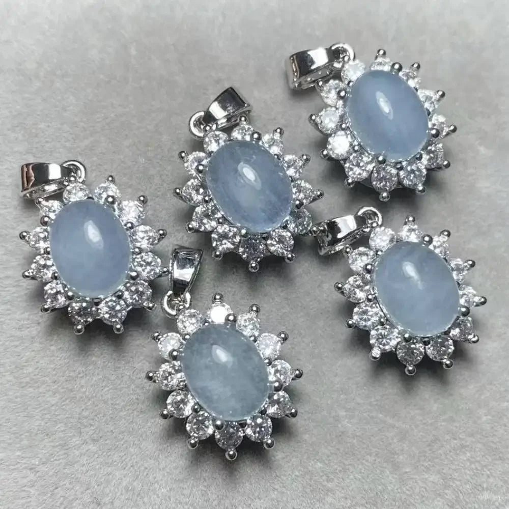 5 штук комбинированных бусин из аквамарина, лепидолита, лабрадорита, родокрозита, голубого кружевного агата и ракушек.