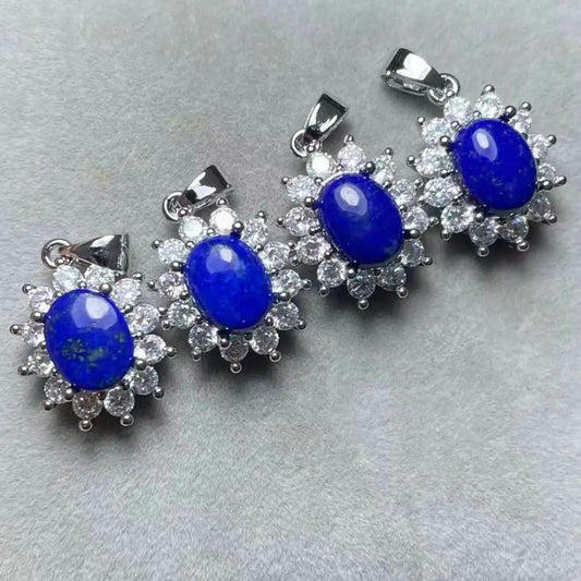 5 Stück AKAC Natürlicher Lapislazuli Weißkupfer-Anhänger, Steingröße ca. 7*9mm, zufällig versandt