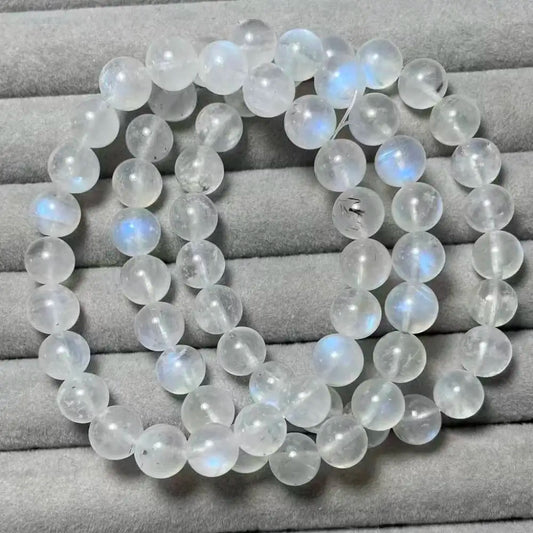 Liquidación de 3 pulseras (84) aprox. 8,8-9,3 mm, piedra lunar natural de Sri Lanka con mancha negra