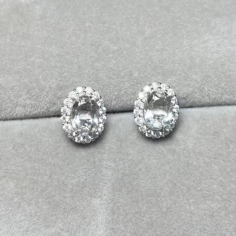 925 sterling silver  Natural white quartz white crystal Approx5*7mm  stud earrings for women earrings