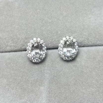 925 sterling silver  Natural white quartz white crystal Approx5*7mm  stud earrings for women earrings