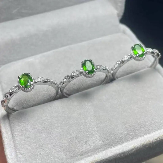 3 anillos 5 anillos diópsido verde natural Aprox. 4*6 mm Anillo ajustable de cobre blanco AKAC