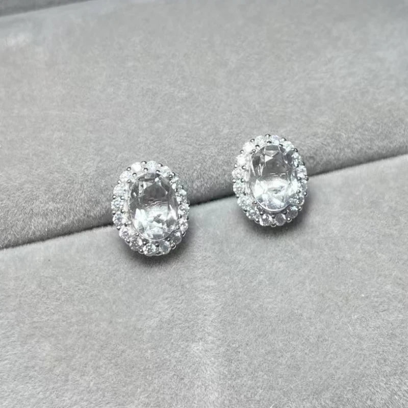 925 sterling silver  Natural white quartz white crystal Approx5*7mm  stud earrings for women earrings