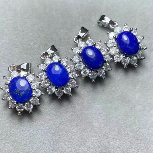 5 Stück AKAC Natürlicher Lapislazuli Weißkupfer-Anhänger, Steingröße ca. 7*9mm, zufällig versandt