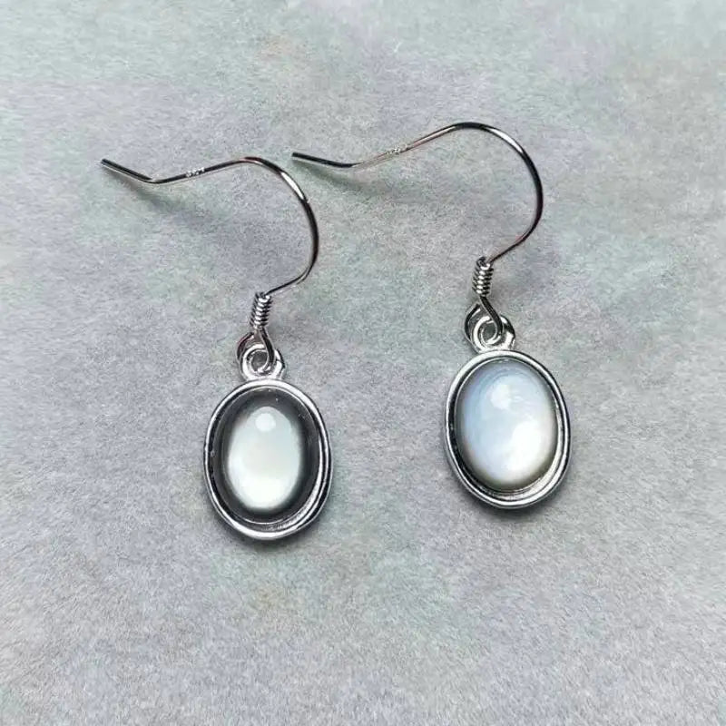 925 스털링 실버 천연 백흑 조개 비즈 귀걸이 스톤 크기 약 7*9mm