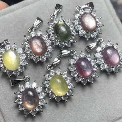 4 Stück AKAC Stein, Größe ca. 7*9mm, natürlicher Lepidolith-Anhänger, Weißkupfer-Anhänger, zufällig versendet