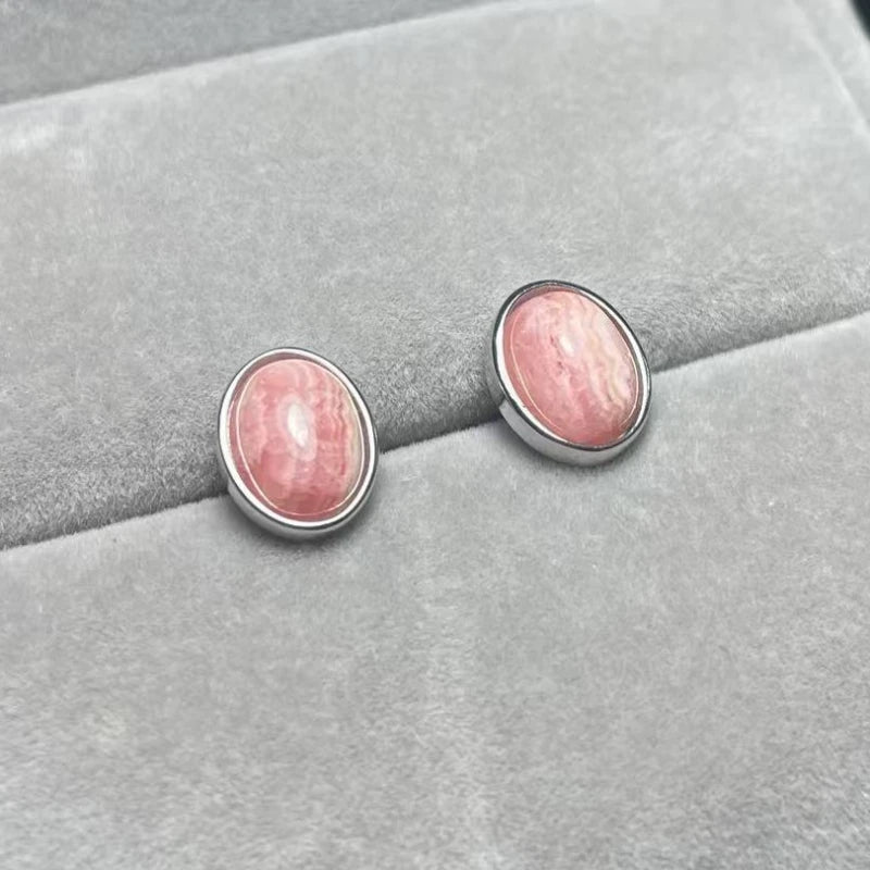 925 스털링 실버 천연 로도크로사이트 약 7*9mm 여성용 스터드 귀걸이