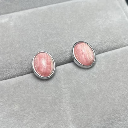 925 스털링 실버 천연 로도크로사이트 약 7*9mm 여성용 스터드 귀걸이