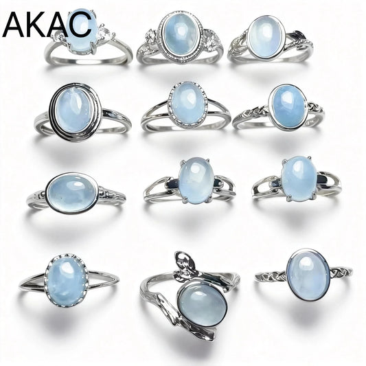 5 Ringe ca. 7*9mm natürlicher blauer Aquamarin verstellbarer weißer Kupferring Großhandel