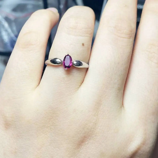 925 sterling silver AKAC  natural purple garnet adjustable ring Approx4*6mm