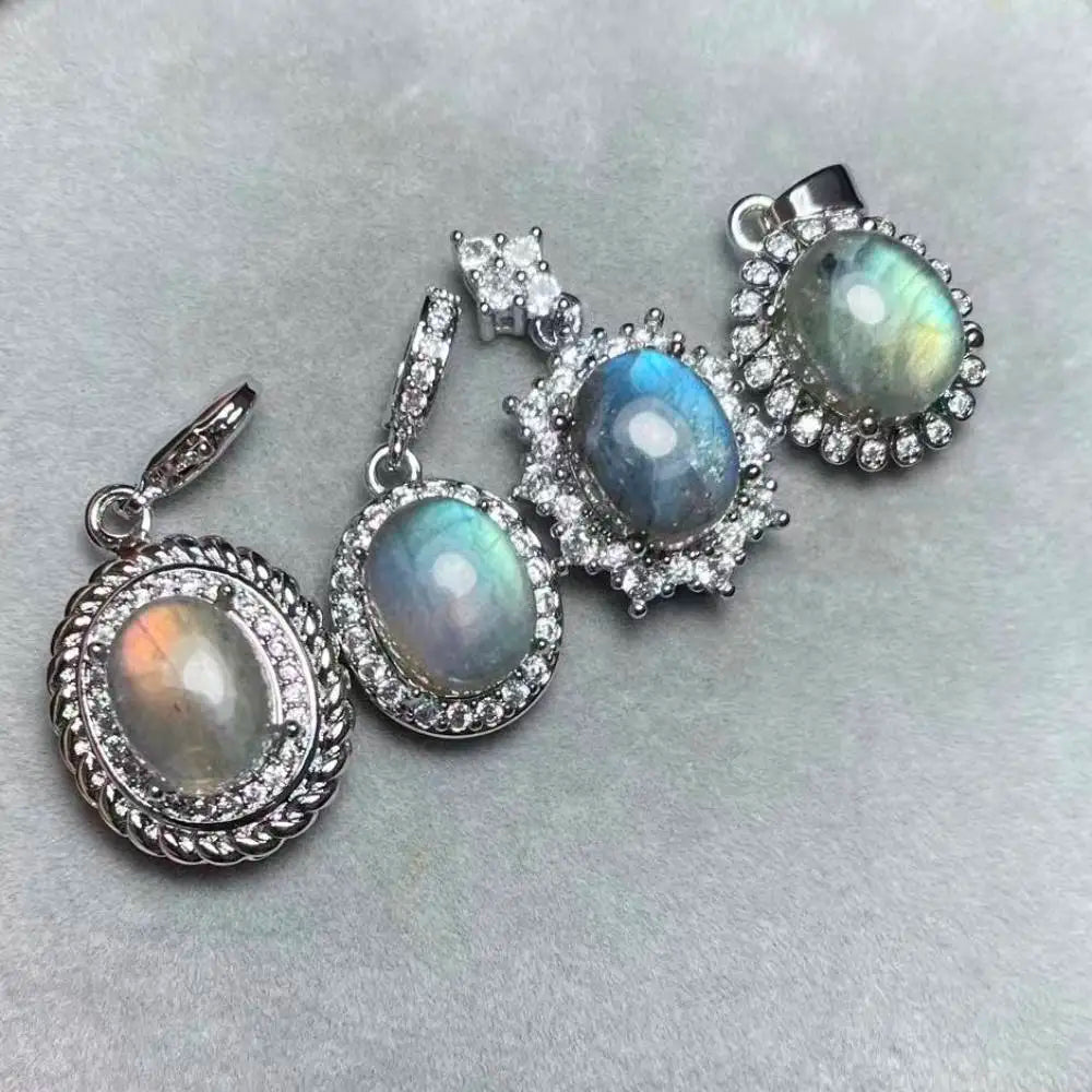 4 Stück AKAC Natürlicher Labradorit-Anhänger, Steingröße ca. 8*10mm, zufällig versandt