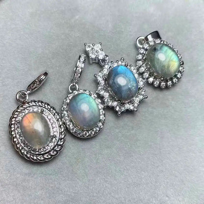 4 Stück AKAC Natürlicher Labradorit-Anhänger, Steingröße ca. 8*10mm, zufällig versandt