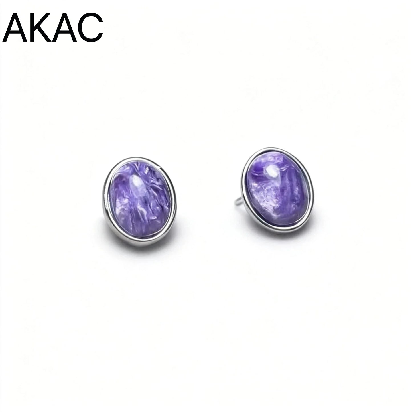 925 스털링 실버 천연 차로아이트 약 7*9mm 여성용 스터드 귀걸이