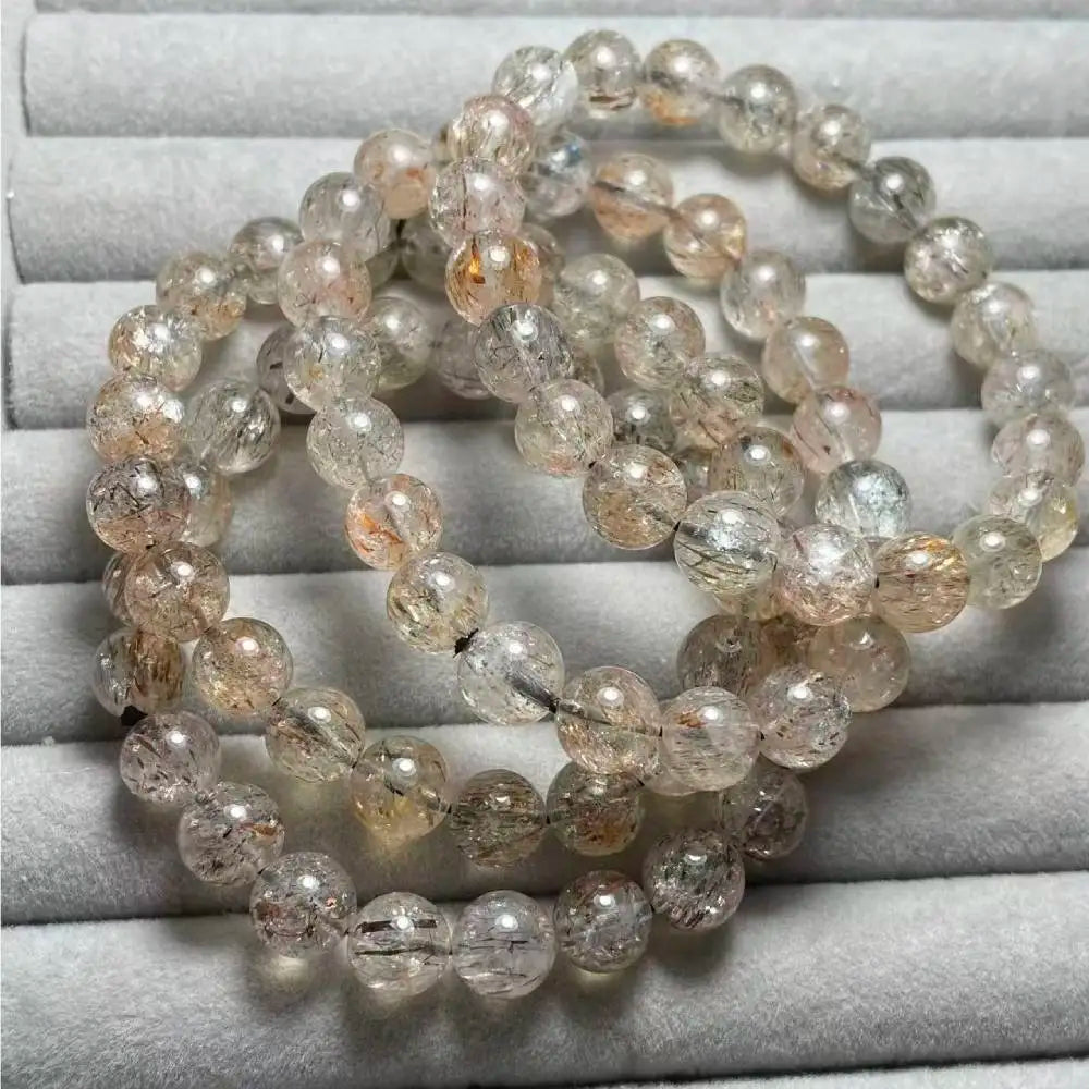 4 Armbänder Ausverkauf (109) AKAC ca. 9mm natürliche schwarz-goldene Rutilquarz-Armbandperlen Großhandel