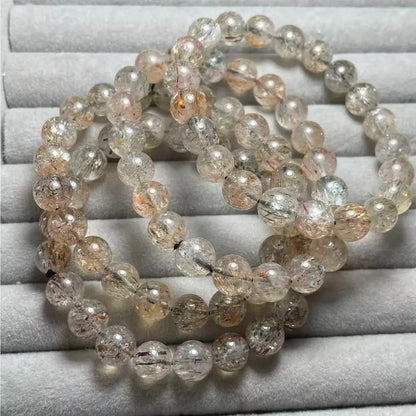 4 Armbänder Ausverkauf (109) AKAC ca. 9mm natürliche schwarz-goldene Rutilquarz-Armbandperlen Großhandel