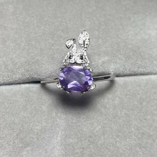 925 sterling silver AKAC  natural amethyst  adjustable ring