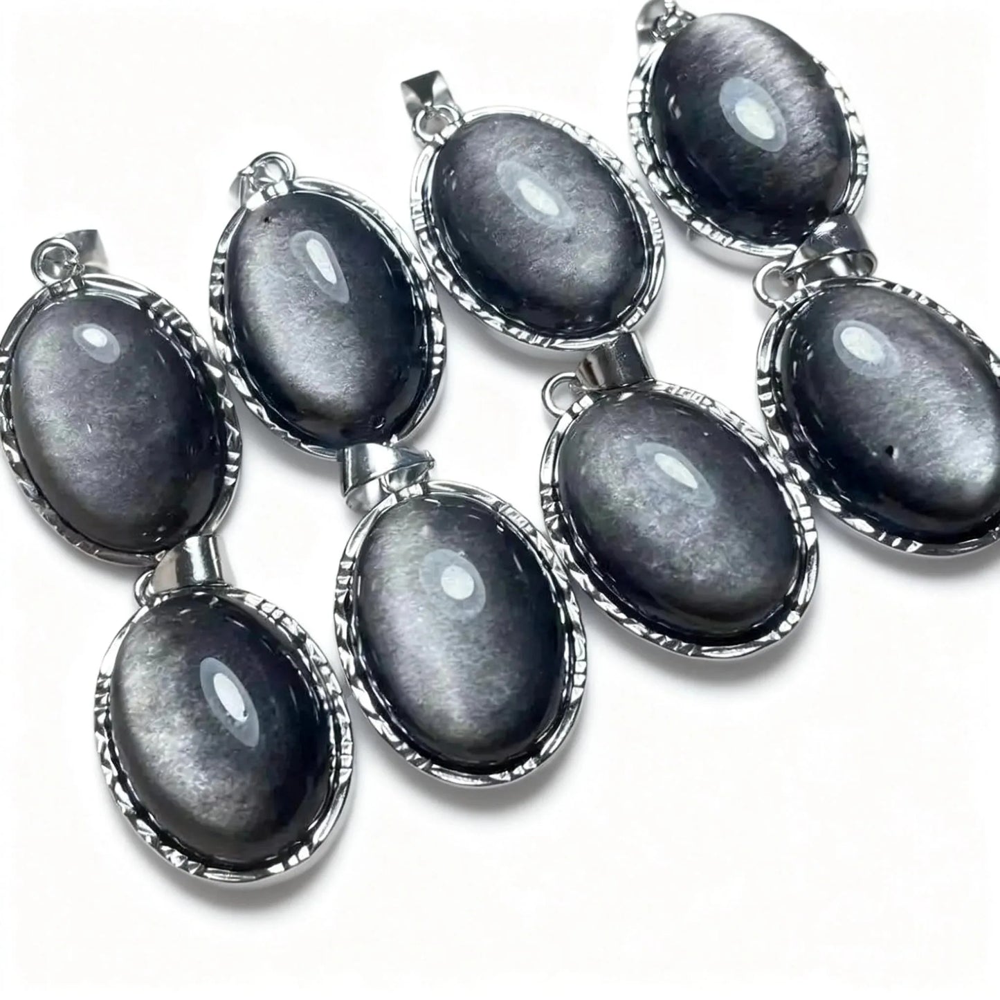 4 Stück AKAC Natur Silber Obsidian Anhänger Stein Größe ca. 13*18mm zufällig gesendet