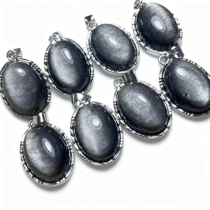 4 Stück AKAC Natur Silber Obsidian Anhänger Stein Größe ca. 13*18mm zufällig gesendet