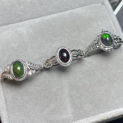 4Rings AKAC ca. 5*7mm natürlicher schwarzer Opal verstellbarer Weißkupferring Großhandel wird zufällig verschickt