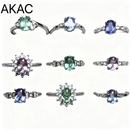 5Ringe AKAC ca. 5*7mm natürlicher bunter Fluorit verstellbarer Ring aus Weißkupfer Großhandel nach dem Zufallsprinzip versendet