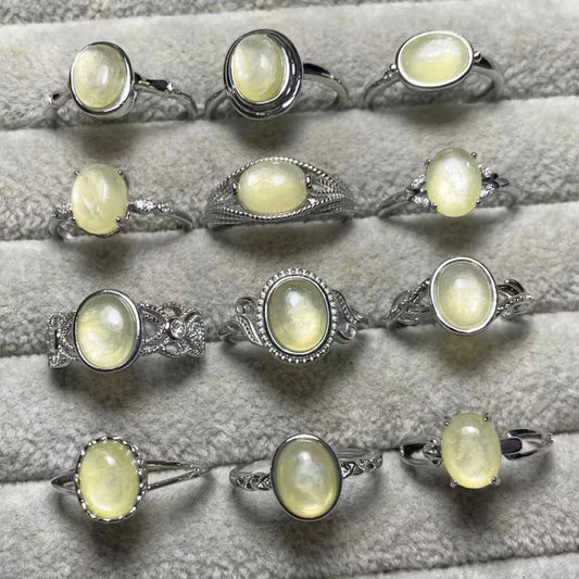 5Rings natürlicher Gold-Lepidolith verstellbarer Ring aus weißem Kupfer ca. 7*9mm zufällig gesendet Großhandel