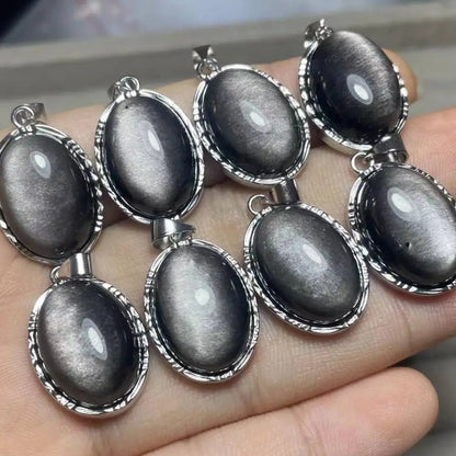 4 Stück AKAC Natur Silber Obsidian Anhänger Stein Größe ca. 13*18mm zufällig gesendet