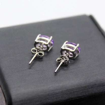 925 Sterling Silber ca. 5*7mm natürliche Amethyst-Ohrstecker Großhandel