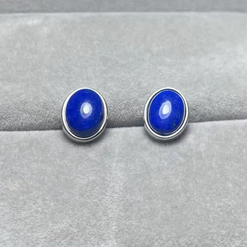 925 스털링 실버 천연 라피스 라줄리 약 7*9mm 여성용 스터드 귀걸이