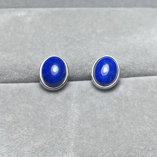 925 스털링 실버 천연 라피스 라줄리 약 7*9mm 여성용 스터드 귀걸이