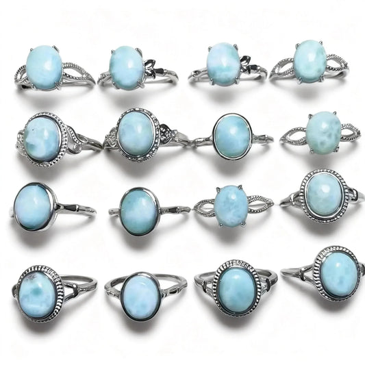 5 Ringe, 7 Ringe mit schwarzem Punkt, natürlicher Larimar, verstellbarer Ring, ca. 8*10mm, zufällig verschickt, Großhandel