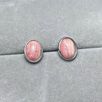 925 스털링 실버 천연 로도크로사이트 약 7*9mm 여성용 스터드 귀걸이